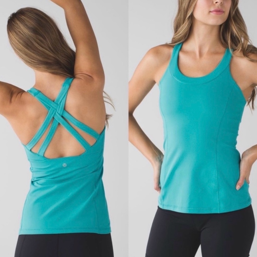 Lululemon Enhearten Peacock Blue Criss Cross Tank Top 6